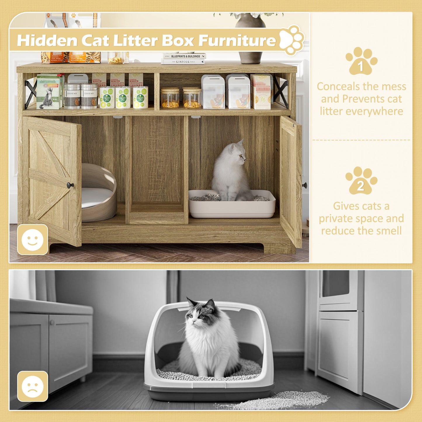 Modern double cat litter box enclosure furniture with divider – The PetRiot