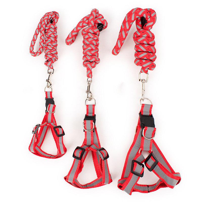 Night Glow Braided Traction Leash With Reflective Chest Strap