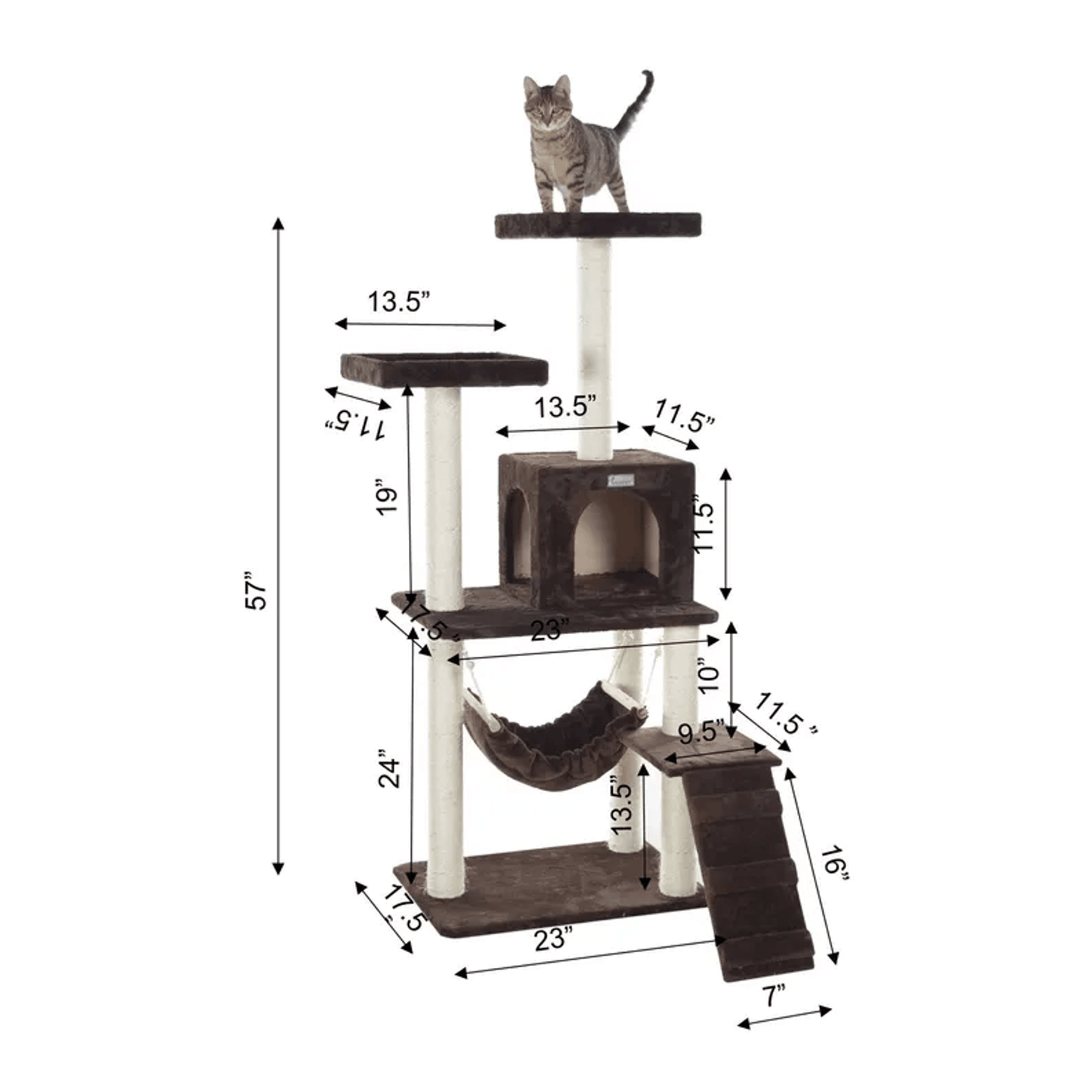 GleePet 57-Inch Cat Tree with Four Levels and Real Wood Climber