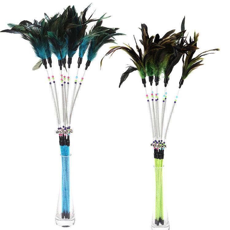 Playful Paws: Feathered Spring Cat Toy With Colorful Beads