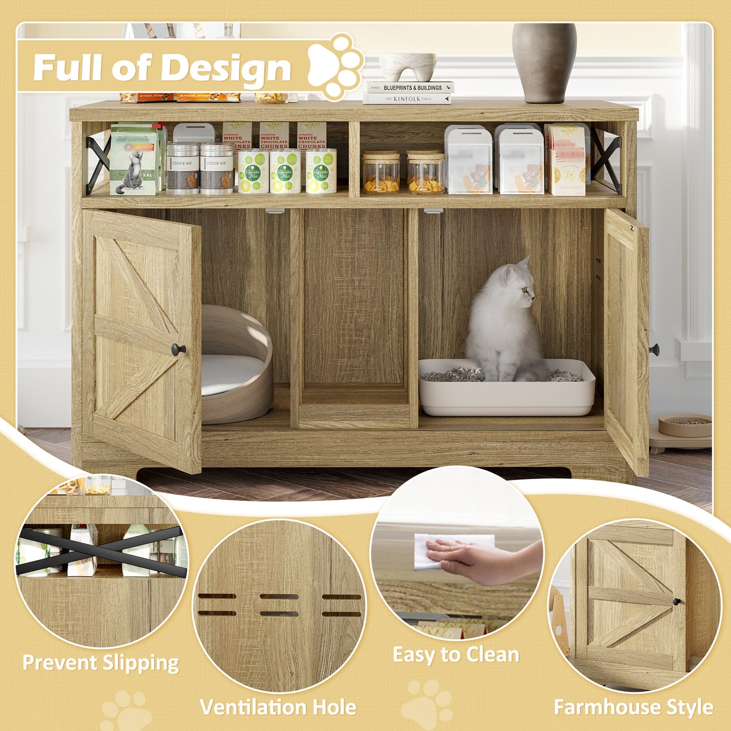 Modern double cat litter box enclosure furniture with divider – The PetRiot