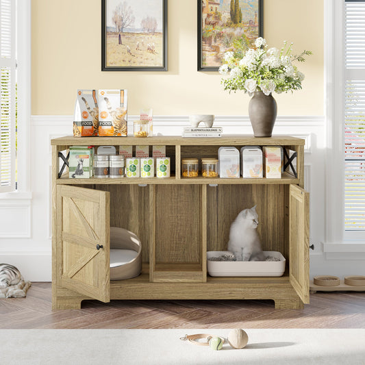 Modern double cat litter box enclosure furniture with divider – The PetRiot