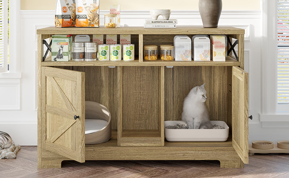 Modern double cat litter box enclosure furniture with divider – The PetRiot