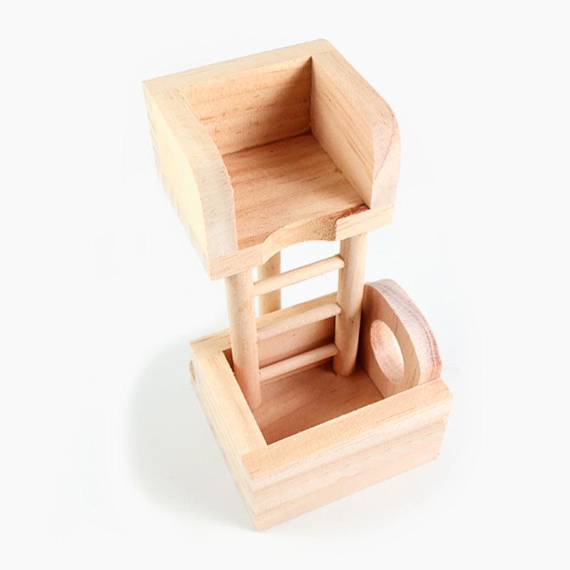 Wooden Hamster Lookout Tower - Small Pet Toy Stairs And Nest House