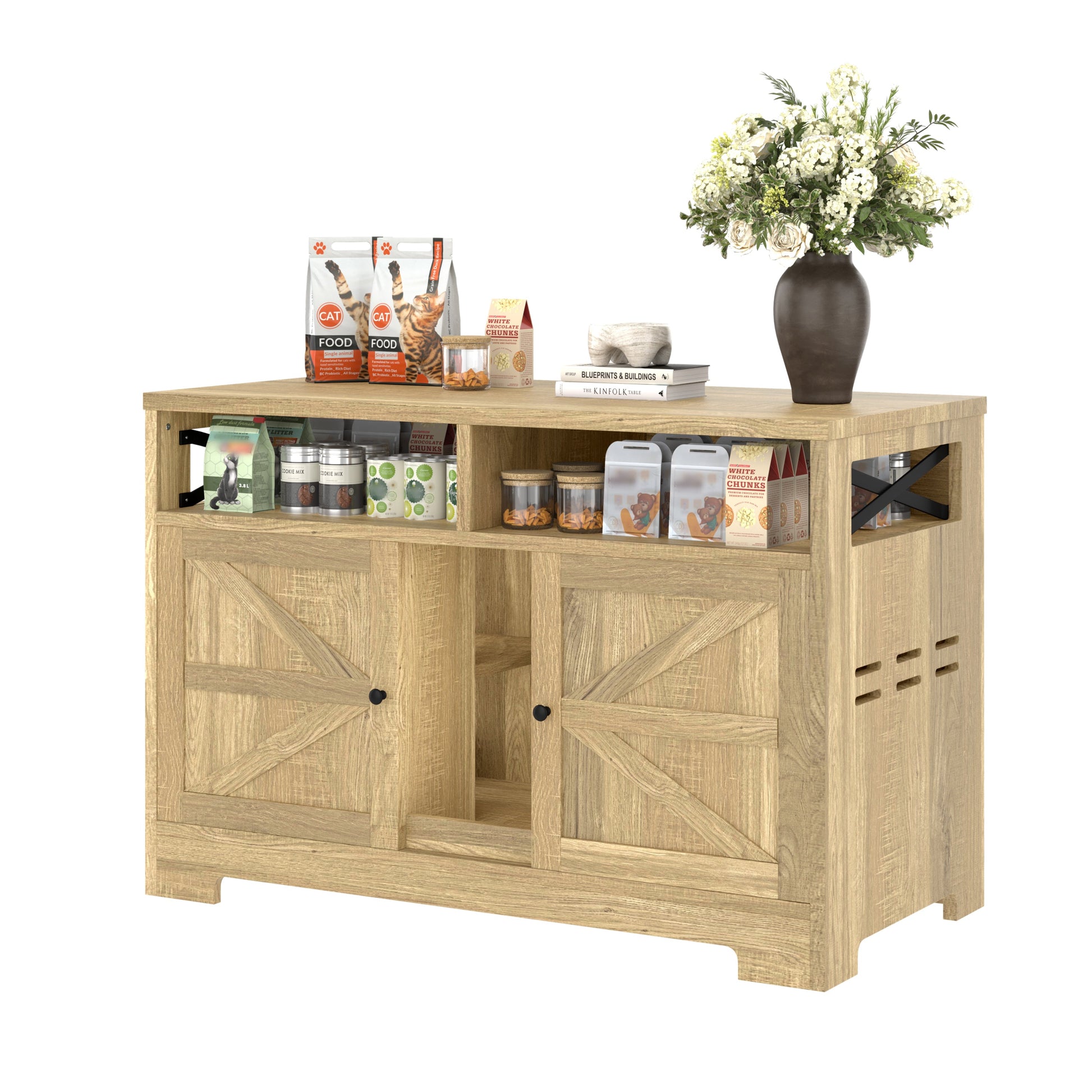 Modern double cat litter box enclosure furniture with divider – The PetRiot
