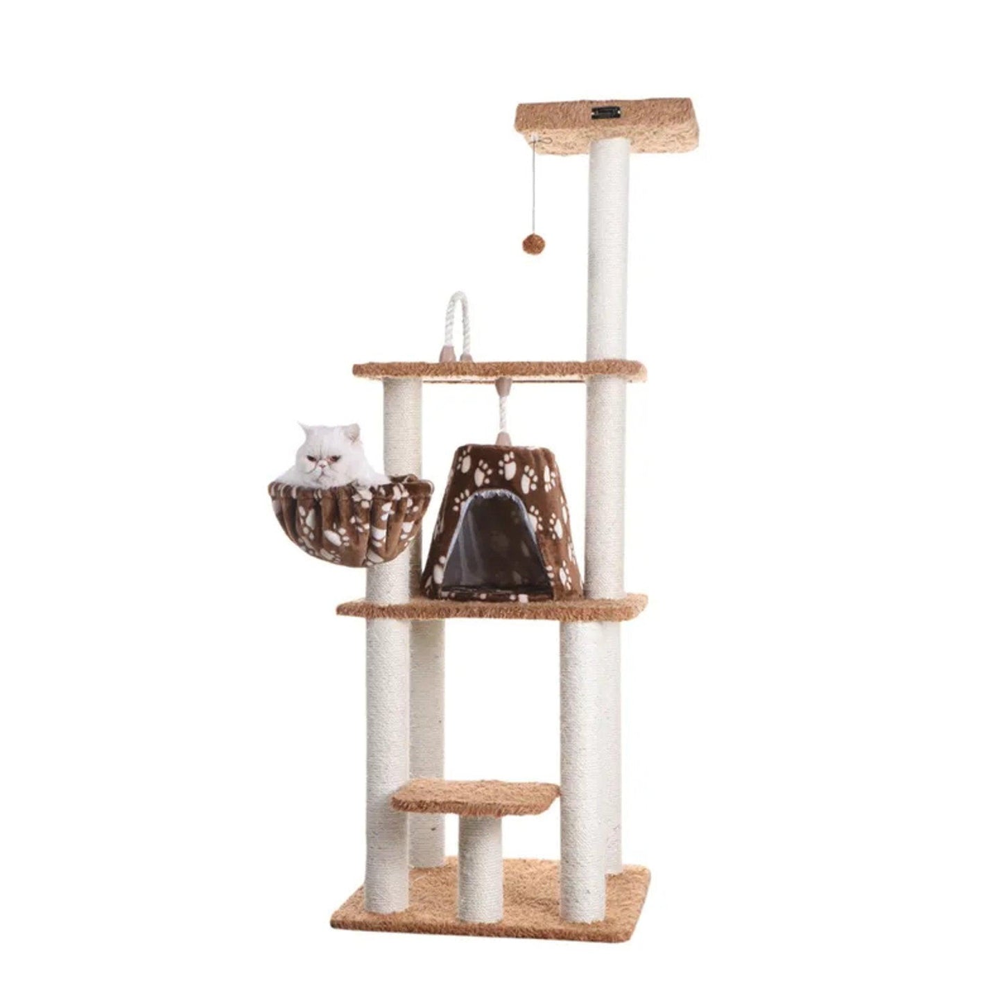 Armarkat Brown Carpet Cat Tower with Playhouse and Scratching Posts