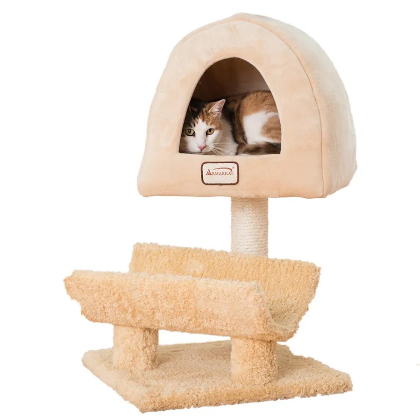 Armarkat X3007 Premium Cat Condo – 3-Tier Scratching Post with Faux Fleece Comfort