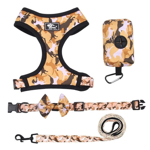 Camouflage Dog Chest Harness Set With Printed Polyester Strap
