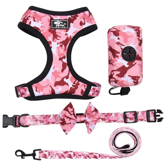 Camouflage Dog Chest Harness Set With Printed Polyester Strap