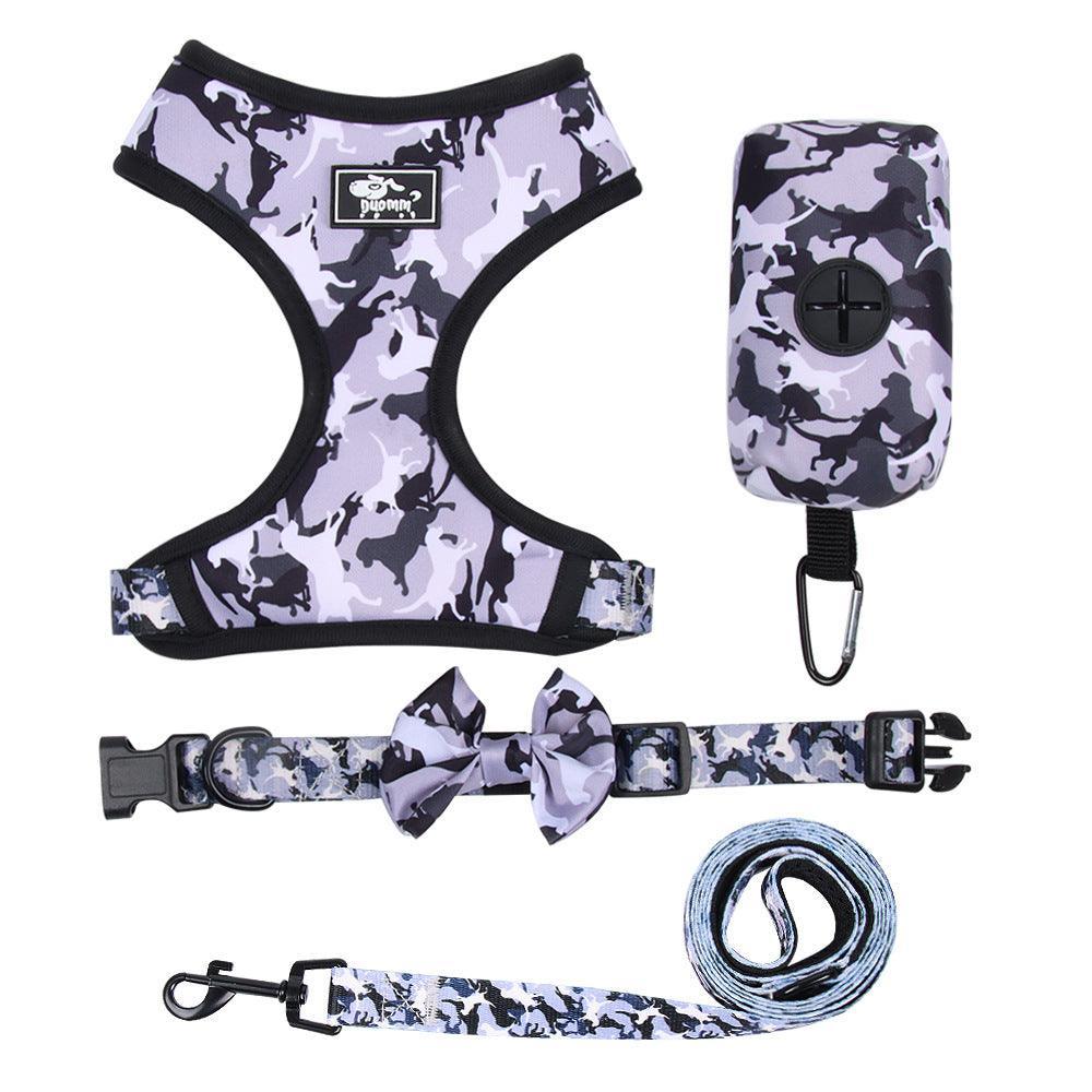 Camouflage Dog Chest Harness Set With Printed Polyester Strap