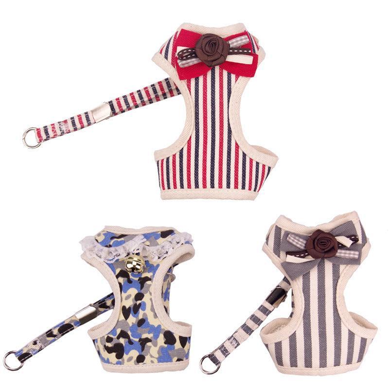 Comfortable Bow Tie Striped Dog Leash With Bells