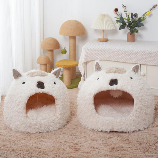 The PetRiot Cozy Alpaca Retreat – Alpaca-Inspired Winter Bed with Cushion for Cats & Dogs