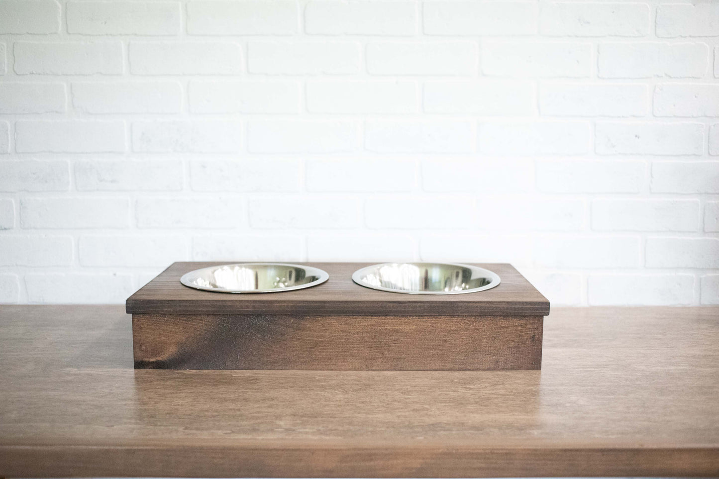 Handmade Wooden Pet Feeder with Stainless Steel Bowls