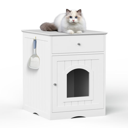 Wooden Cat Litter Box Enclosure with Drawer – White Modern Pet House from The PetRiot