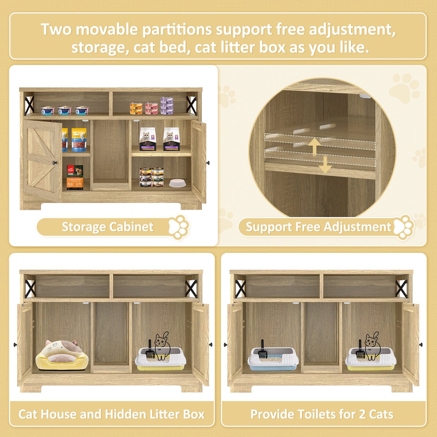 Modern double cat litter box enclosure furniture with divider – The PetRiot