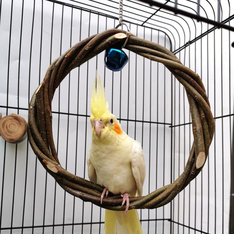 Rattan Ring Bird Cage Chewing Toy With Standing Frame