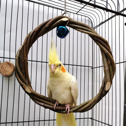 Rattan Ring Bird Cage Chewing Toy With Standing Frame
