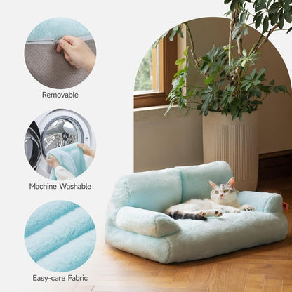 MEWOOFUN Plush Cat Bed For Indoor Cats - Washable 26x19x13