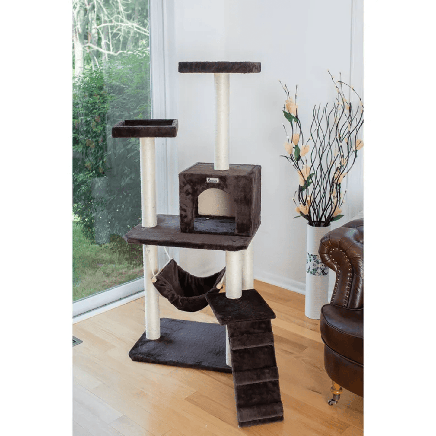 GleePet 57-Inch Cat Tree with Four Levels and Real Wood Climber