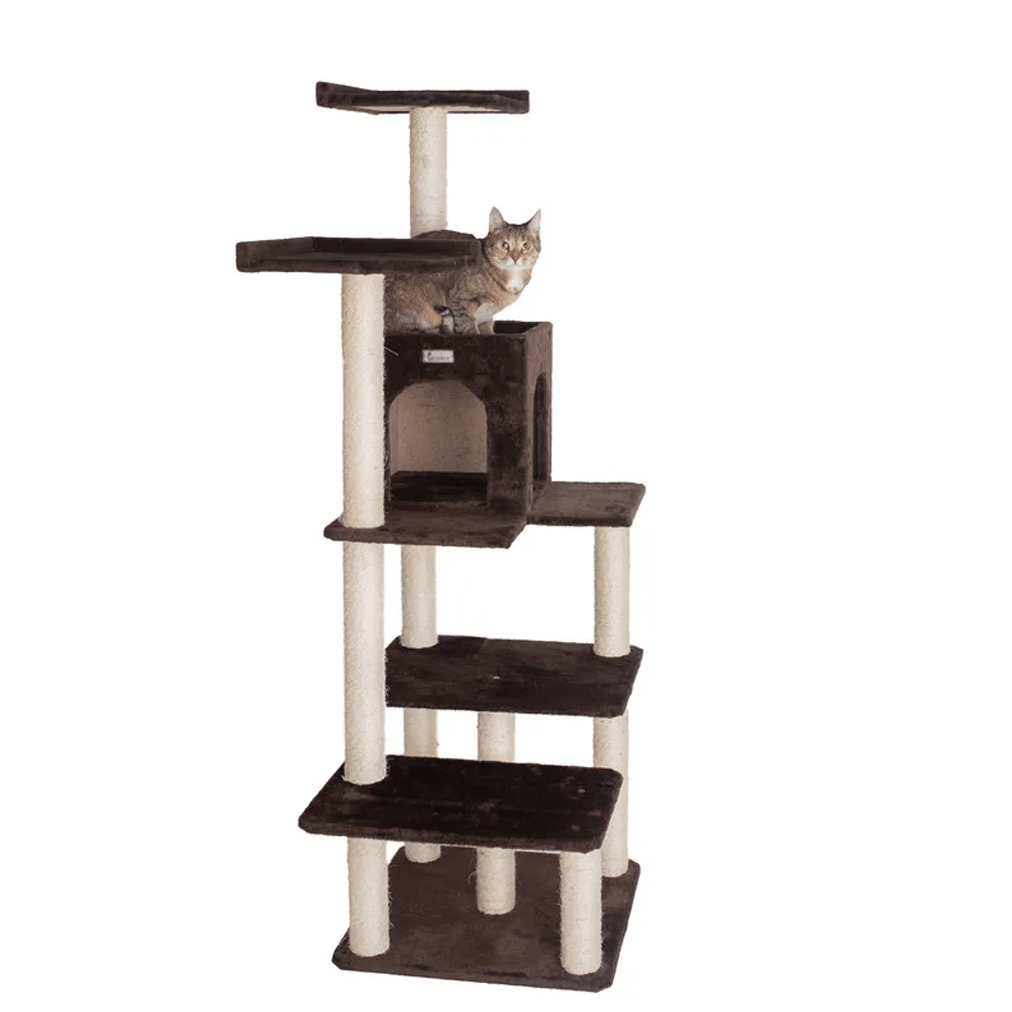 GleePet 66-Inch Elegant Real Wood Cat Tree with Multi-Level Perches
