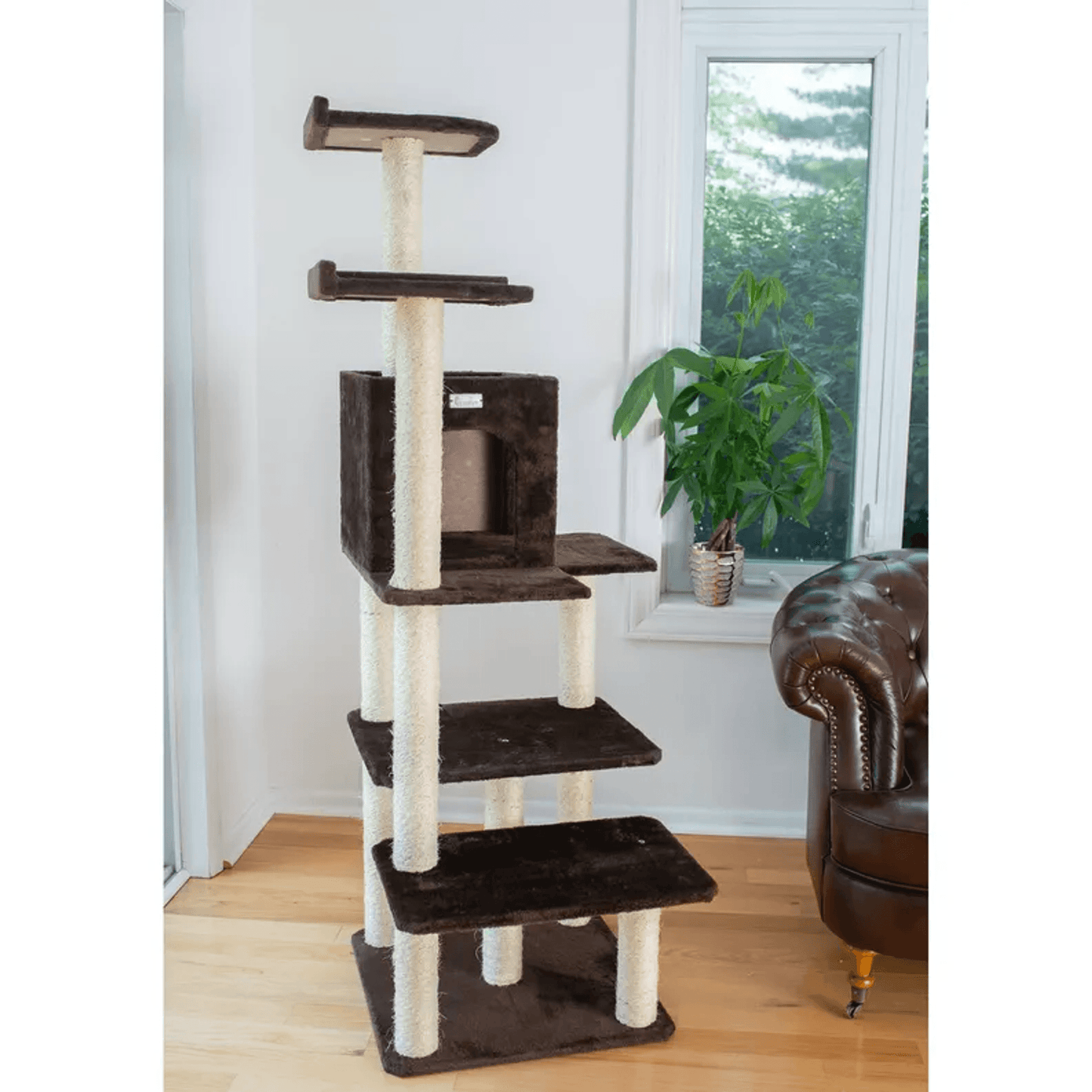 GleePet 66-Inch Elegant Real Wood Cat Tree with Multi-Level Perches