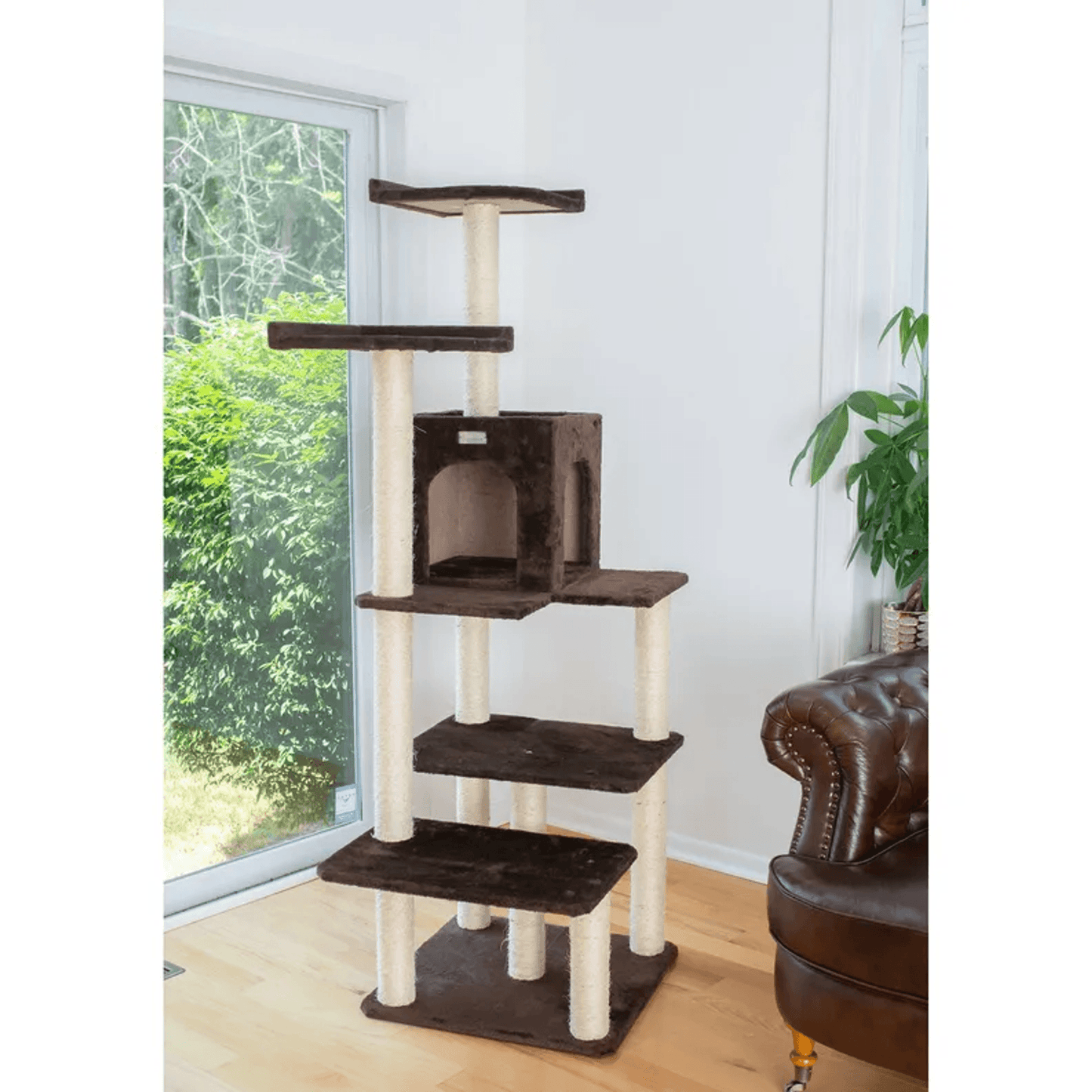GleePet 66-Inch Elegant Real Wood Cat Tree with Multi-Level Perches