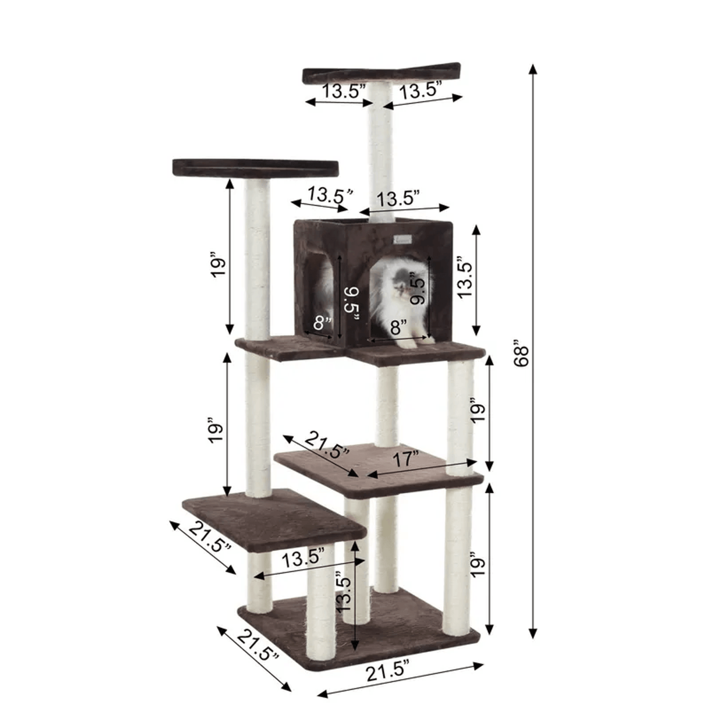 GleePet 66-Inch Elegant Real Wood Cat Tree with Multi-Level Perches