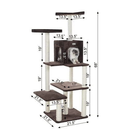 GleePet 66-Inch Elegant Real Wood Cat Tree with Multi-Level Perches