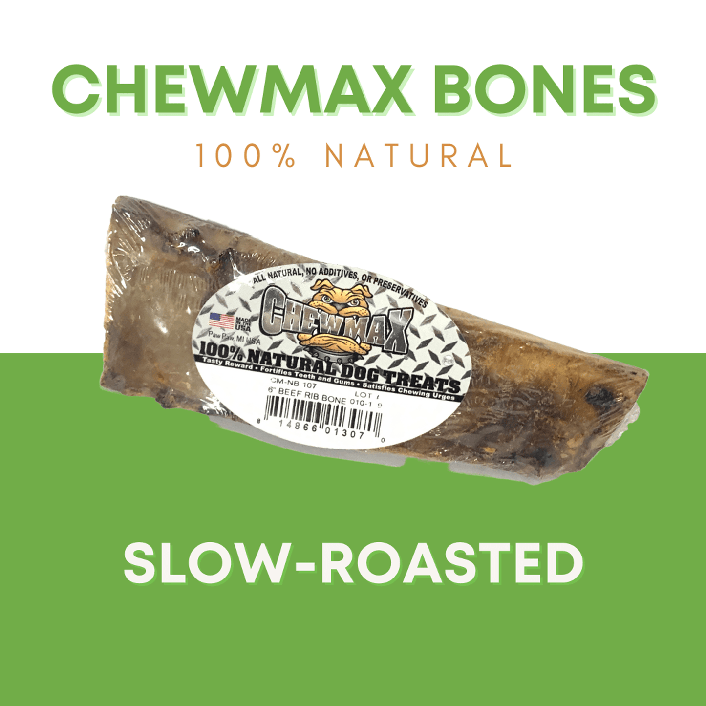 Natural Slow-Roasted Rib Beef Bone Chews for Dogs - 9 Count