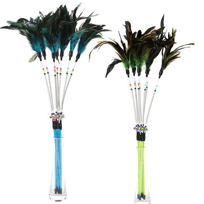 Playful Paws: Feathered Spring Cat Toy With Colorful Beads