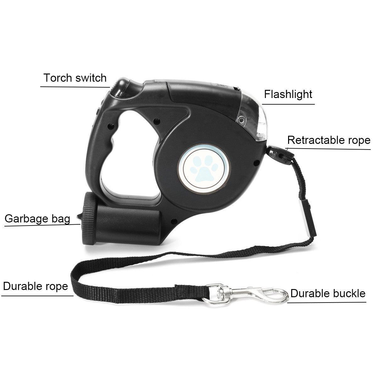 3-In-1 Illuminated Dog Leash With Retractable Garbage Bag