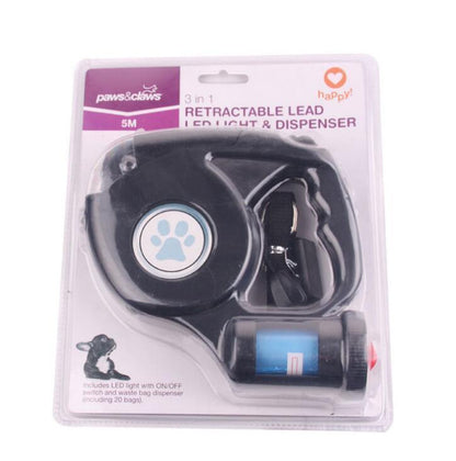 3-In-1 Illuminated Dog Leash With Retractable Garbage Bag
