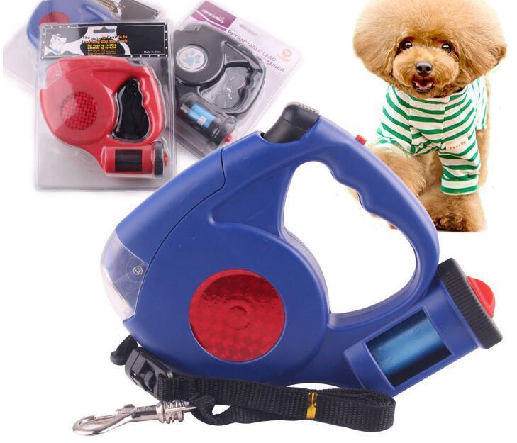 3-In-1 Illuminated Dog Leash With Retractable Garbage Bag