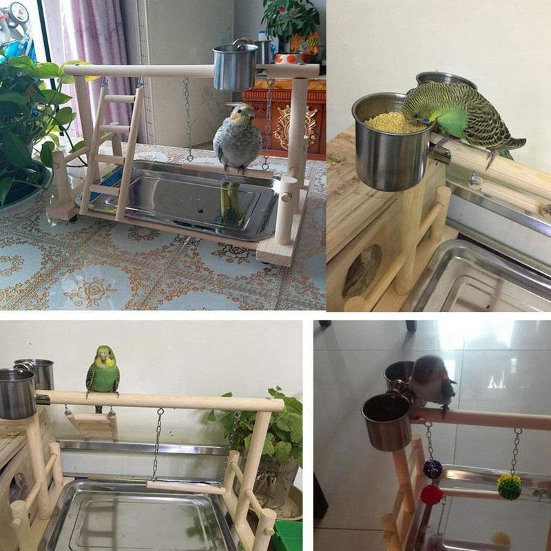 Wooden Avian Oasis: Small Cockatiel Floor Parrot Standing Stand