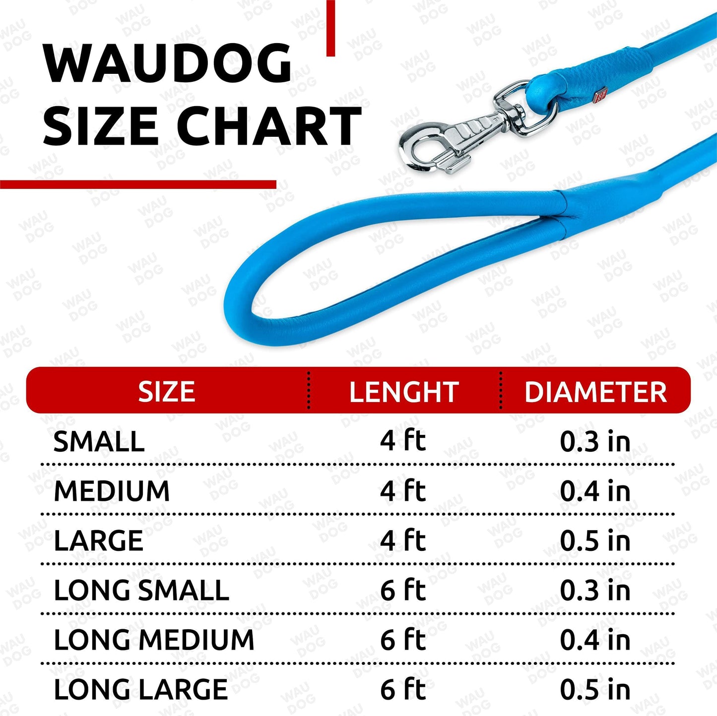 WAUDOG Rolled Leather Dog Leash 6Ft * 0.5in