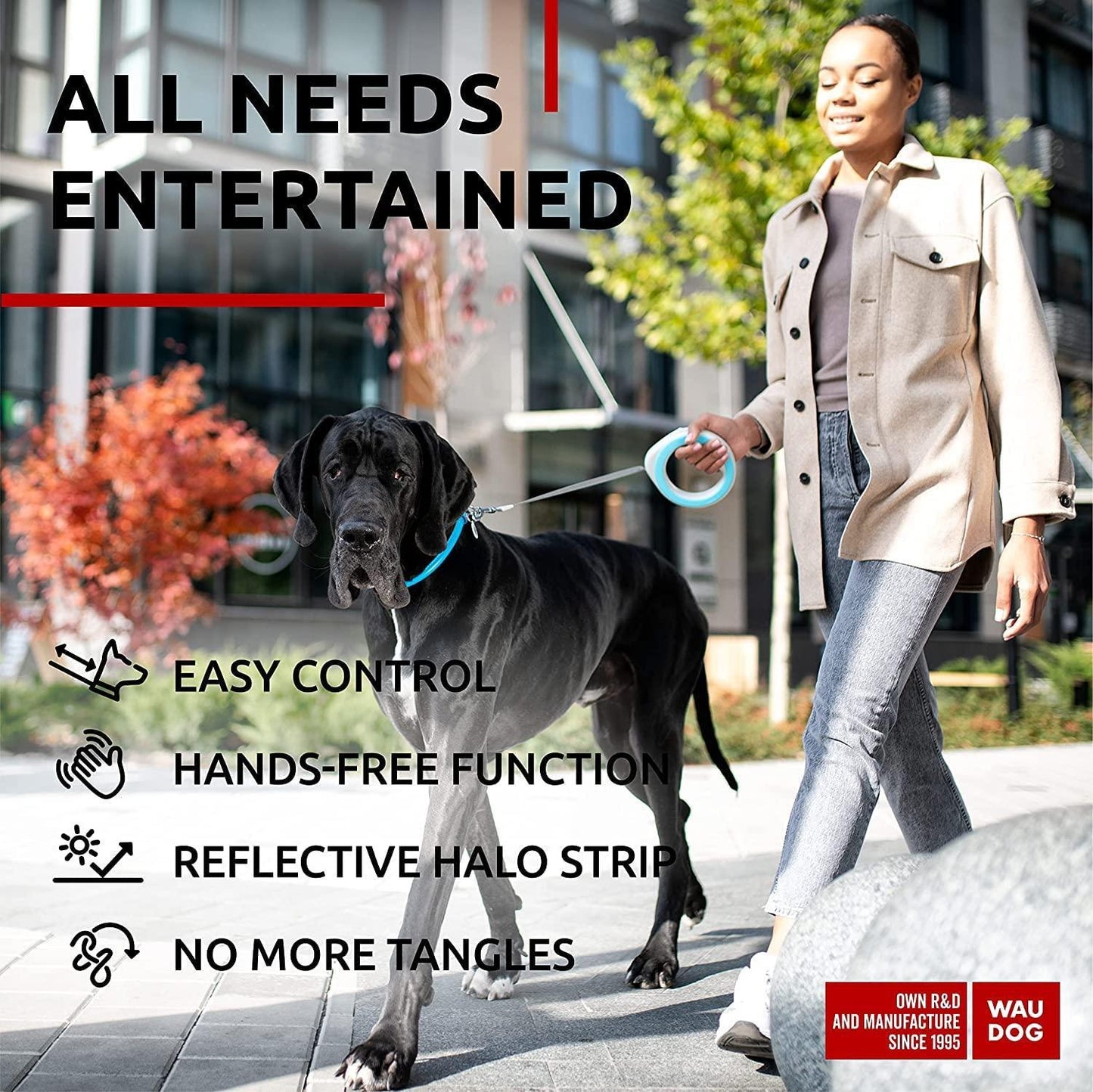 WAUDOG Hands Free Retractable Dog Leash