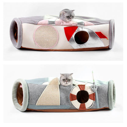 Foldable Semi-Enclosed Cat Scratcher And Hideaway Litter Box