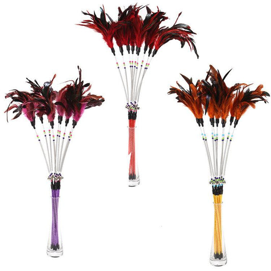 Playful Paws: Feathered Spring Cat Toy With Colorful Beads