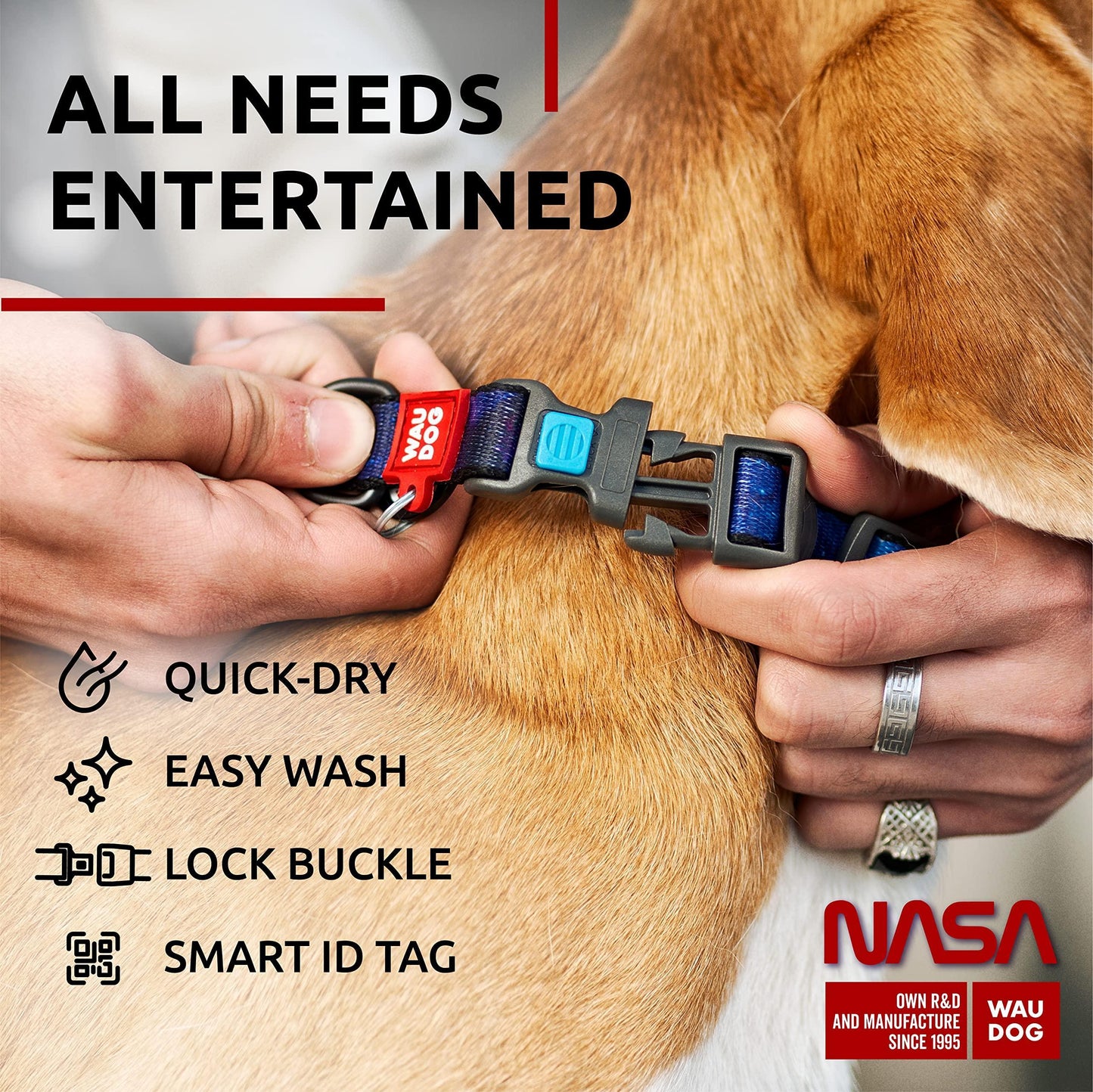 WAUDOG Nylon Dog Collar - Adjustable Dog Collar