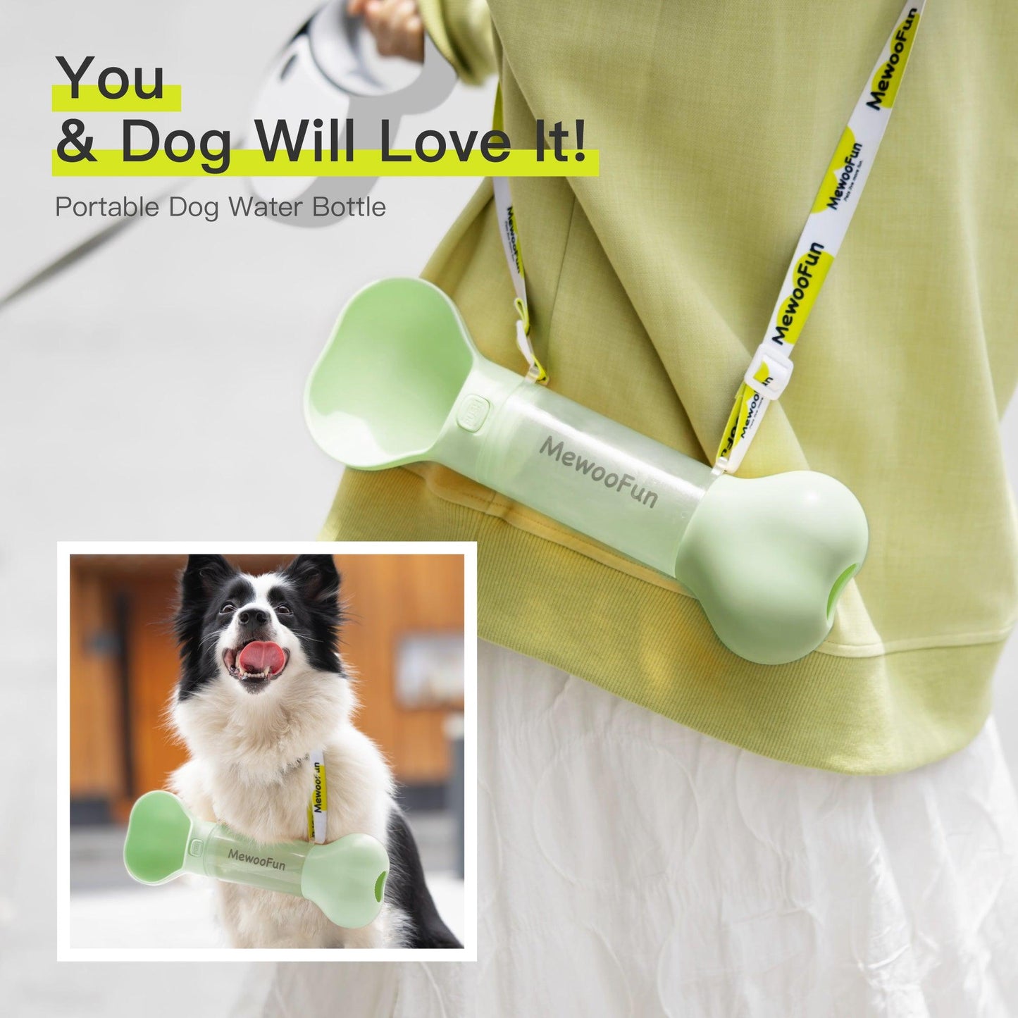 Mewoofun 2-In-1 Pet Water Bottle And Food Dispenser With Poop Bag