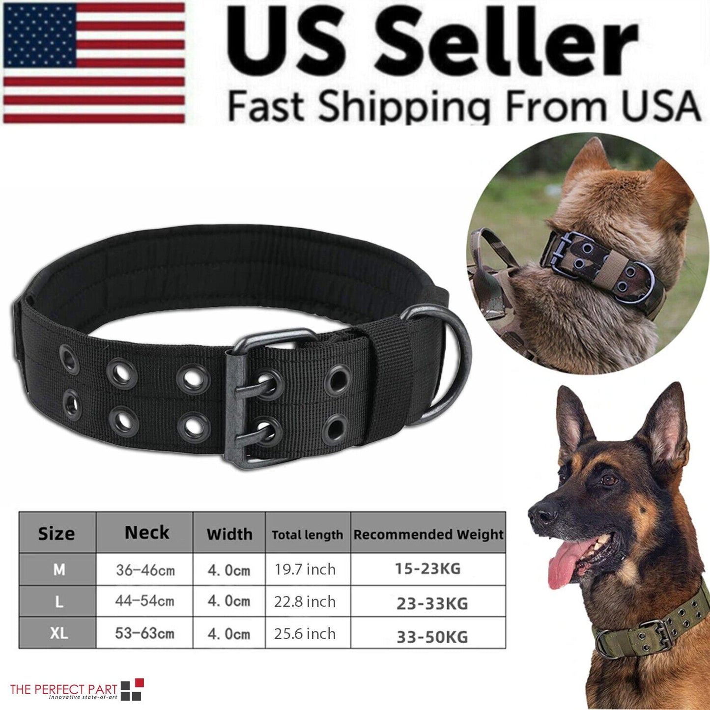 2" Wide Tactical Heavy Duty Nylon Large Dog Collar K9 Military