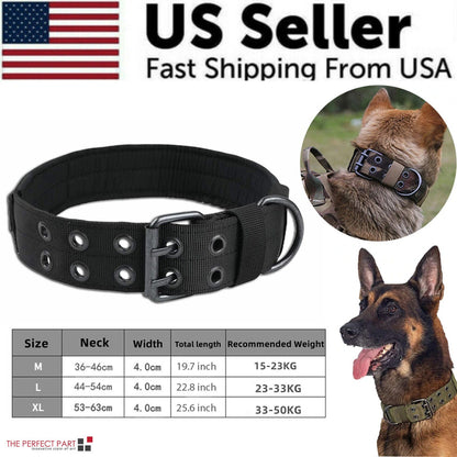 2" Wide Tactical Heavy Duty Nylon Large Dog Collar K9 Military