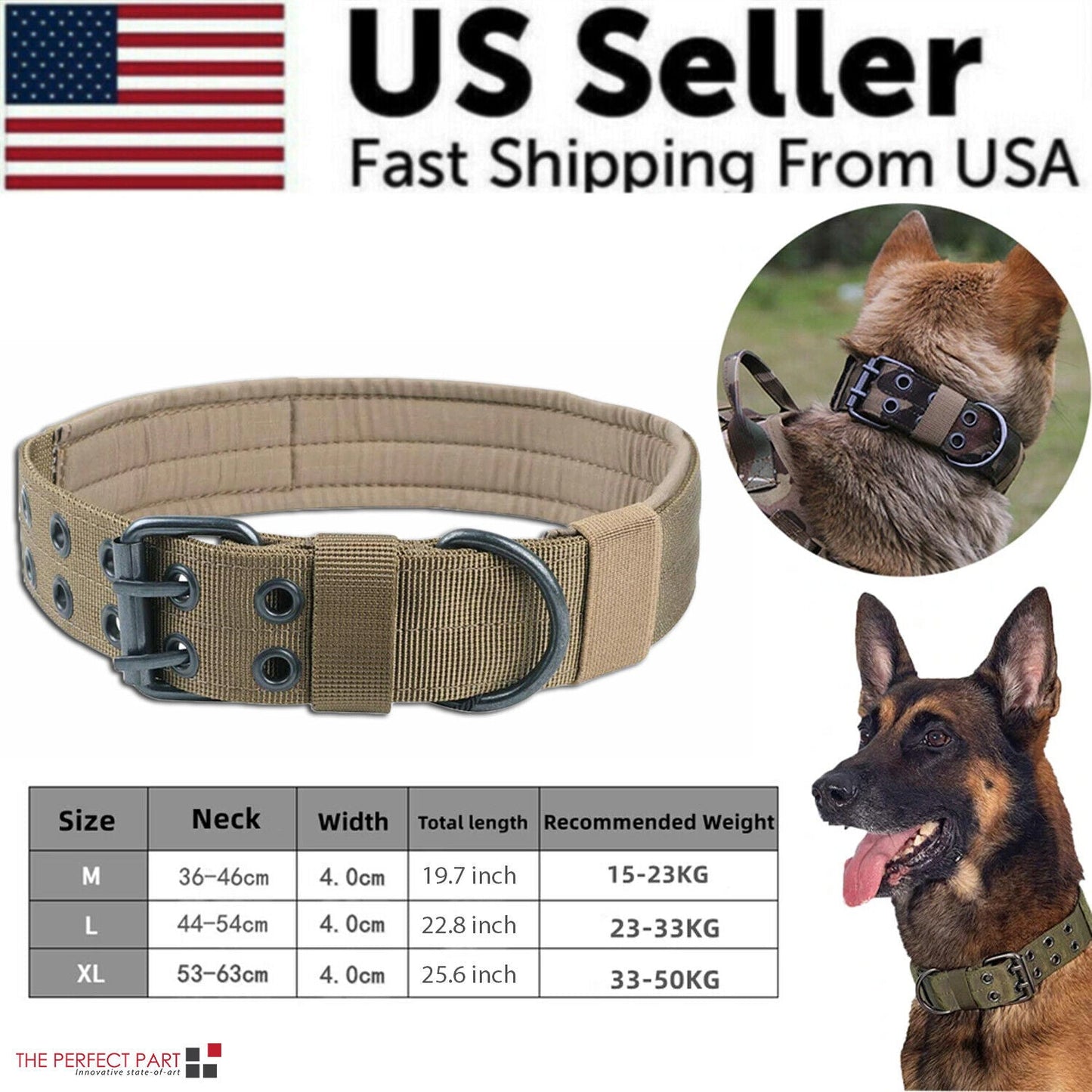 2" Wide Tactical Heavy Duty Nylon Large Dog Collar K9 Military