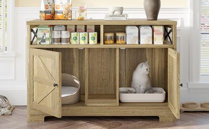 Modern double cat litter box enclosure furniture with divider – The PetRiot