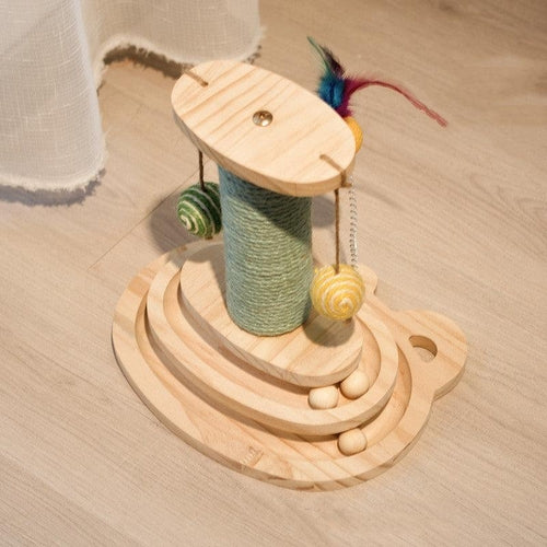 Interactive Wooden Cat Scratcher Maze Ball Toy