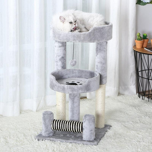 Gray Paw Print Cat Climbing Frame With Sisal Grinding Claw Toy