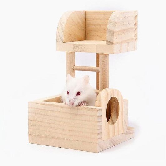 Wooden Hamster Lookout Tower - Small Pet Toy Stairs And Nest House