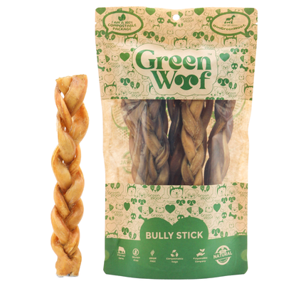 Green Woof Braided Bully Sticks