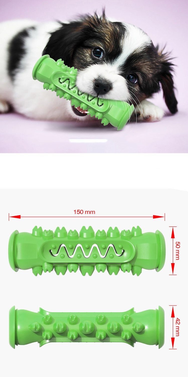 Rubber chewing toy for dogs in blue, green, and yellow for dental cleaning the petriot