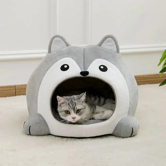 Cartoon Fox Theme Pet House – plush, cozy cat & dog bed with fun fox design, soft interior, available in multiple sizes | The PetRiot